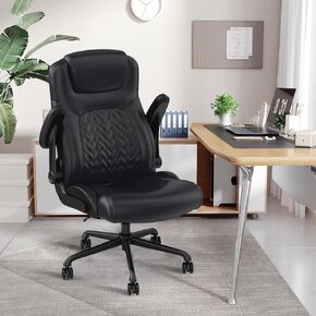 Ergonomic Executive Office Chair for Big & Tall - 500lbs Capacity with Lumbar Support & Flip-Up Armrests, Heavy Duty PU Leather Computer Desk Chair, Black
