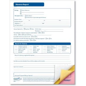 Absence Report Form, Compact, 2 Part | 5-1/2" x 8-1/2" | Time & Attendance Form | 50 Pack