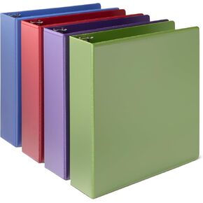 Amazon Basics 3 Ring 2 inch Binder, Round Rings, Assorted Colors, 4 Pack