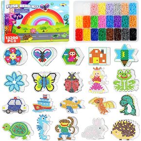FUNZBO 13200 5mm Fuse Beads Kit - Fuse Beads Set with 20 pcs Special Shaped Pegboards, Home School Arts and Crafts Supplies for Kids, Gifts for Girls and Boys Age 5+ Years Old