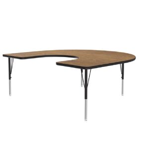 Correll 60x66 Horseshoe Shaped Econoline Classroom Activity Table, Medium Oak Melamine Top, Height Adjustable (19"-29"), Black/Chrome Legs, School Furniture, Made in The USA