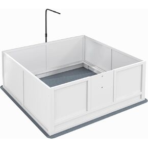 Enhanced Safety with Whelping Box for Dogs, Retractable Light Stand & Adjustable Door, Large 48" x 47" White Design