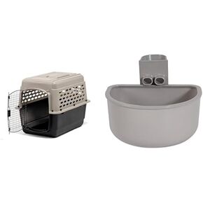 بيتي زميل Vari Dog Kennel 32 بوصة (Taupe/Black) مع حزمة وعاء بيت الكلب الكبيرة - حاملة الكلاب المحمولة الصديقة للطيران مع وعاء وماء قابلة للملفقة