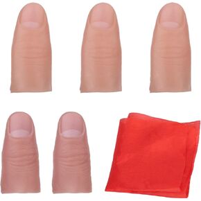 6pcs Magic Trick Thumb, Rubber Magic Thumb Tip Hand Helper in 2 Sizes Fake Tricks Finger with Disappearing Silk Prop Prank Kits and Accessories for Stage Shows Adults Magicians