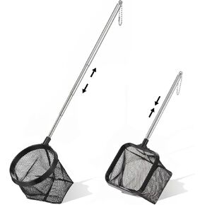 Fish Net for Fish Tank, 2 Pcs 3 Inch Aquarium Fish Net Fine Mesh Small Fish Net Square Round Nano Nylon Net with Extendable Stainless Steel Handle for Small Fish Tank Aquarium Accessories