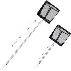Aquarium Fish Net, Fish Tank Net with 9-24 Inch Stainless Steel Long Handle, Small Square Fishing Netss Extendable Fishing Tank Nets Shrimp Nets for Fishing Shrimp Tank, Pond, Creek