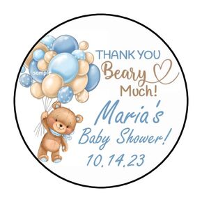 60 pcs Teddy Bear Baby Shower Stickers - Blue - Pink - Baby Shower Favors - Labels - Tags - Personalized - 1.5" - Round - Sticker for envelopes cards gifts - seals - stamps - Boy -Girl - Thank You