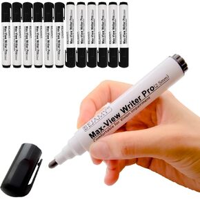 (نصيحة رصاصة -2.5 مم ، حزمة من 12 ، حبر أسود قائم على الماء) Max-View Conster Pro Bold Bold Pen ، أداة كتابة مساعدة منخفضة في الرؤية للضعف البصري ، الرائحة ، غير سامة ، بدون زيت ، خالية من الكحول in Kuwait