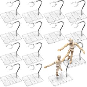 12 Pcs Action Figure Stands for 8 to 12 Inches Dolls Flexible Assembled Action Figure Display Holder with Adjustable Metal Support Arm Stands Base(Black)
