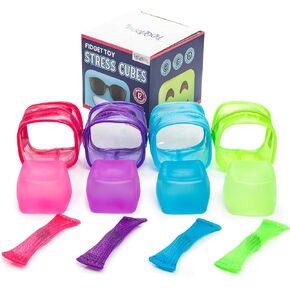 2.1" Stress Cubes Squishy Blocks for All Ages - Soft, Non-Sticky Squish Cube Squeeze Ball - Satisfying Multi-Color Sensory Fun Fidgets with Advanced Bounce-Back Filling - 12 Squishable Toys Included