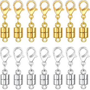 8 Pack Magnetic Necklace Clasps and Closures with Lobster Clasp, 18K Gold and Silver Plated Jewelry Clasps Converters, Suitable for Bracelet Necklaces Anklet Chains, Gold&Silver