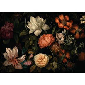 Dark Floral Rice Paper, 11.5 x 16 inch (1pc) - Mulberry Paper for Decoupage Furniture Print Crafts