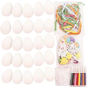 DIY Easter Eggs Decorating Kit, 25 Foam White Eggs with Ribbons and Stickers