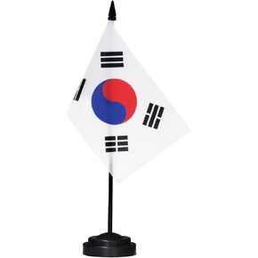 Anley Korea Deluxe Desk Flag Set - 6 x 4 Inch Miniature Korean Desktop Flag with 12" Solid Pole - Vivid Color and Fade Resistant - Black Base and Spear Top