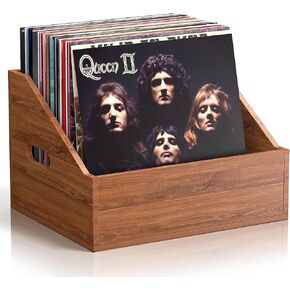 Wood Vinyl Record Storage, Retro & Durable Vinyl Crate and Record Holder, Album Storage Record Case Box for 60+ Records, Perfect Record Organizer for Home Decor and Collection Display(Brown)