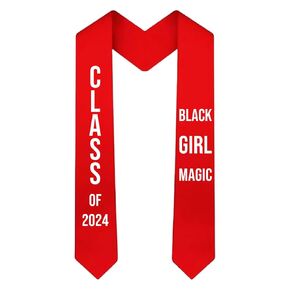 Custom White Stole Graduation. Satin Sash for Class of 2024, Black Girl Magic Design, Perfect for Ceremonies & Honors (Black)