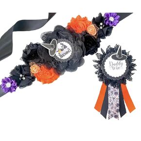 A Baby is Brewing Witch Hat Baby Shower Mom to be Maternity Sash, A Baby is Brewing Mom to Be Sash for Shower, A Baby is Brewing Theme, A Baby is Brewing Sash (Mom Sash and Dad Pin)