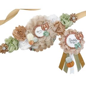 Fall Teddy Bear Pumpkin Baby Shower Mom Sash, Fall Teddy Bear Pumpkin Mom Sash for Shower, Fall Teddy Bear Pumpkin Theme,Teddy Bear Pumpkin Sash (Mom Sash and Dad Pin (No beaded name))