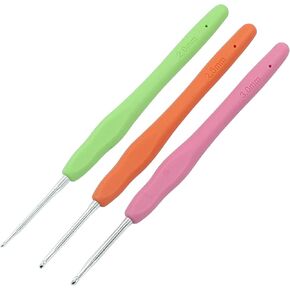 suiwotin 3pcs/Set 2mm/2.5mm/3mm Crochet Hook, Aluminum Crochet Hook Set, Rubber Handle Ergonomic Knitting Needles for Yarn DIY Crafts Projects
