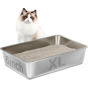 Nyutu Stainless Steel Litter Box XL, 23.6"x15.8"x6" (Deep) Extra Large Stainless Steel Cat Litterbox High Sides, Non Stick No Smell Easy Clean Metal Litter Boxes for Big/Fat Cats/Kitty1