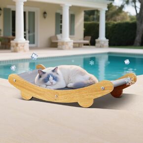 Cooling Cat Bed Hammock,Cats Cooling Mat, Indoor Elevated Cat Beds Chair, Curved Design, Pet Mat, Pet Furniture Couch, Wear-Resistant PVC Waterproof Fabric（Grey）