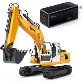 Ruko 1561 RC Excavator 3 in 1 Construction Toy and PD65W USB C Charger