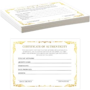 12 Pieces 5 x 7 Inch Certificate of Authenticity Gold Foil Premium Certificates for Valuations Collectibles and Artwork Gifts for Artists Artisans Handicraft Worker