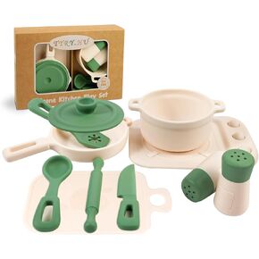 TYRY.HU Play Kitchen Accessories, 11Pcs Pretend Play Toys, BPA Free Silicone Play Kitchen Set, Pretend Play for Toddlers 1-3, Play Kitchen Cooking Utensils Pots & Pans, Learning Gifts for Kids, Pink