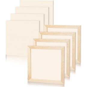 8 Pack 8 x 8 Inch Wooden Panels Boards for Painting, Unfinished Square Canvas Panels for Crafts, Pine Wood Panel Boards for Painting, Pouring, DIY Arts Use with Oils, Acrylics