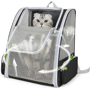 Cat Backpack Carrier Large Pet Backpack for Small Dog Medium Cat Puppy Kitten Bunny up to 15lbs, Ventilated Mesh Dog Collapsible Travel Backpack for Hiking Walking Outdoor