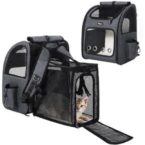 Hoopet Expandable Cat Backpack Carrier – Breathable Pet Carrier for Small Cats & Dogs, Foldable Travel Backpack with Mesh Ventilation for Hiking, Walking, Camping, Dark Grey