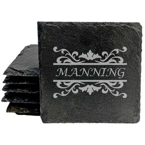 Shining Stars: Personalized Slate Coasters with Name and Star - Round Slate - set of 4
