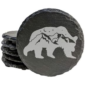 Personalized Bear Coasters - Round Slate - set of 8