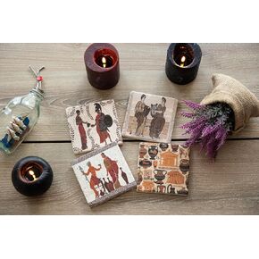 Ancient Greek Coasters Set of 4 Absorbent Square Coasters Greek Gift Greek Decor Unique Drink Coasters Ancient Greece Decor Mothers' Day Gift Gift for Mom Housewarming Gift