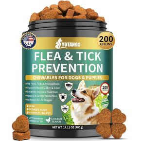 Flea and Tick Prevention for Dogs Chewable, 200 Soft Treats Natural Dog Flea and Tick Treatment Chewable, Oral Flea Supplement Chews, Skin & Coat Support for Dogs Puppies - All Breeds & Ages