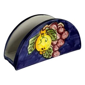 Italian Ceramic Napkin Holder - Lemon and Grape Design - Decorative Kitchen & Dining Table Accessory - Rustic Mediterranean Style - Unique Gift From Italy