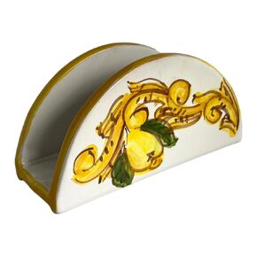 Italian Ceramic Napkin Holder - Lemon Design - Decorative Kitchen & Dining Table Accessory - Rustic Mediterranean Style - Unique Gift From Italy