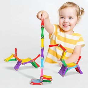 Wooden Building Blocks – Montessori Sensory Puzzle for Kids, Flexible Fidget Toy for Ages 3+, Colorful STEM Gift