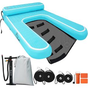 Inflatable Elevated Dog Boat Ramp, Dog Pool Ramp for Docks & Lakes, Non-Slip On Dog Dock with Booster Step, Floating Ladder for Large Pets Up to 240lbs Climb Out of Water
