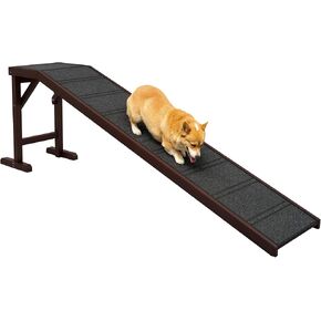 PawHut Dog Ramp for Bed, Pet Ramp for Dogs with Non-Slip Carpet and Top Platform, 74" x 16" x 25", Brown