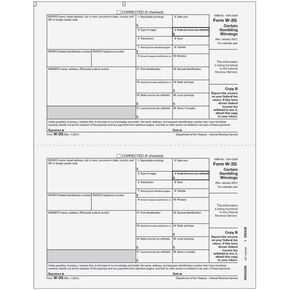 IRS Approved W-2G Copy B Tax Form, 100 Recipients