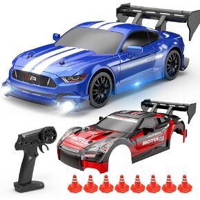 Holyfun RC Drift Car 4WD 2.4 جيجا هرتز مركبة سيارات التحكم عن بعد عالية السرعة مع قشتين سيارة ، مصابيح LED ، بطاريتين (20 دقيقة) وإطارات الانجراف ، لعبة سباقات السباقات للأطفال ، صبي