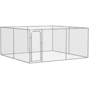 PawHut Large Dog Kennel Outside, Heavy Duty Dog Cage, Outdoor Fence Dog Run with Galvanized Chain Link, Secure Lock, 15.1' x 15.1' x 6