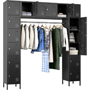 Aobabo 78" H 16 Doors Multi-Functional Combination Locker,Employees Lockers with Rod,Industrial Combination Storage for Home Gym,School,Office,Staff Dormitory,Assembly Required, Black