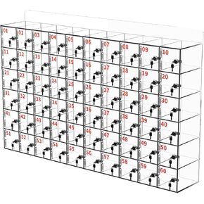Cell Phone Locker - 100 Slots Acrylic Lock Box With Keys, Wall-Mounted Storage for Employees Office Classroom Gym, Clear Organizer (60 Slots)