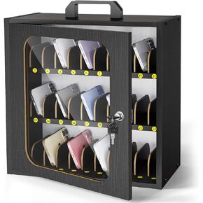 Cell Phone Caddy for Classroom, Adjustable 33 Slots Phone Locker Box for School Home Office Management Easy Assembly Wooden Cellphone Storage Cabinet for Teacher