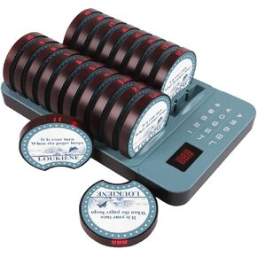 Restaurant Pager System, 20 Coaster Buzzers, Wireless Pagers and Beepers Guest Customer Queue Pagers for Food Truck Church Nursery Clinic Coffee Shop Bar