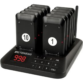 Retekess TD157 Vibrating Pager System, Buzzers for Restaurant, 984ft Long Range, Set with Vibration, Flashing and Buzzer, 10 Pagers and Beepers for Food Truck, Bars, Food Court