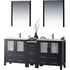 Blossom Sydney 72" Bathroom Vanity with Double Ceramic Sinks, Mirrors & Side Cabinet – Solid Wood, Soft Close Drawers, Durable Build, Modern Storage Cabinet for Small & Large Bathrooms (Espresso)