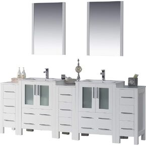 Blossom Sydney 84" Double Bathroom Vanity with Ceramic Vessel Sink, Side Cabinet and Mirror – Solid Wood, Soft Close Drawers & Doors- Modern Storage Cabinet for Small & Large Bathrooms (Espresso)